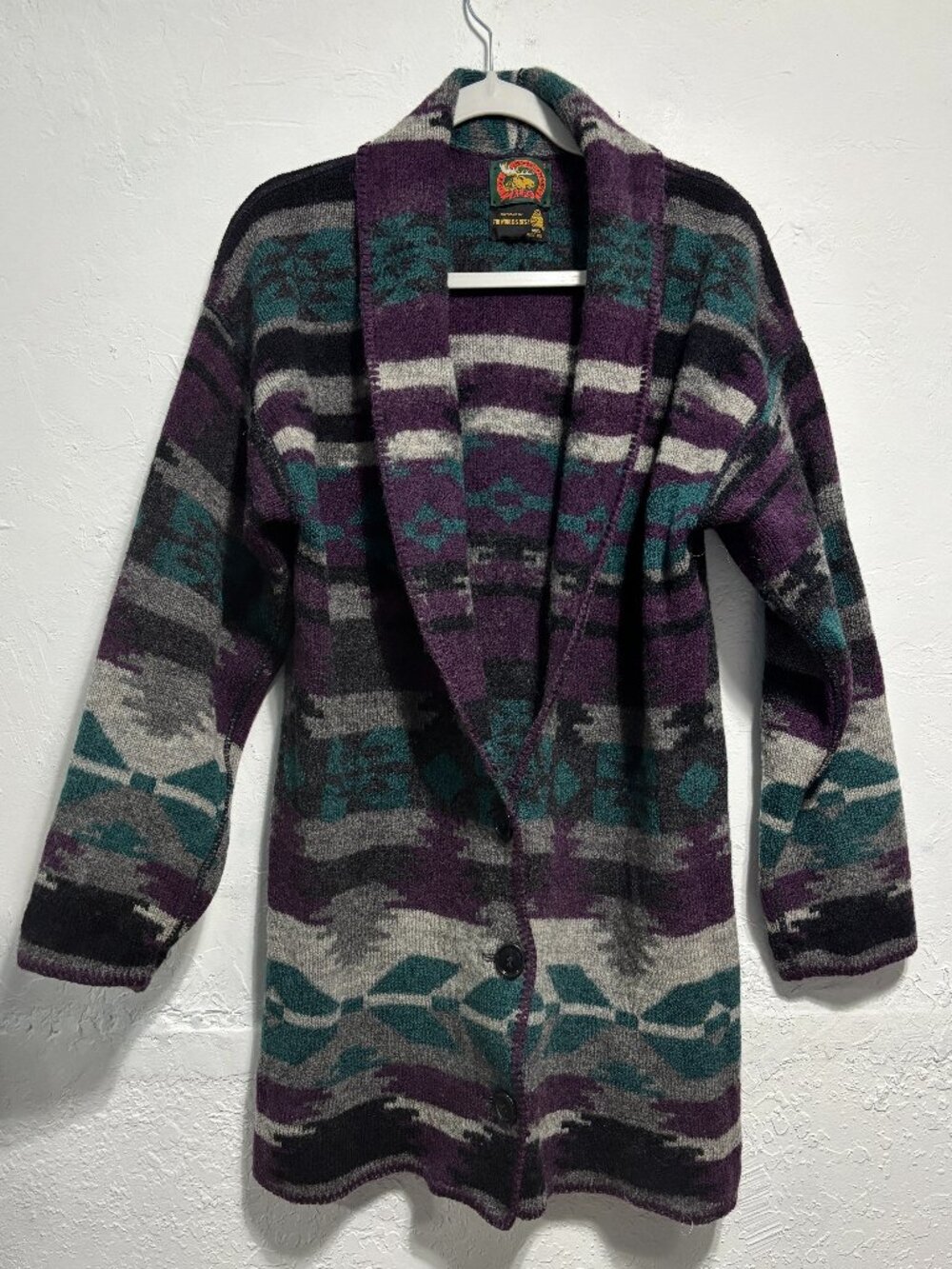 Vintage Alps Knit Sweater Outdoors Cardigan Aztec Pure Wool Button Cabin S